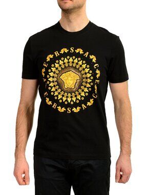 Versace Men's Black Gold Medusa Head Crewneck Short Sleeve T-Shirt US L IT 52